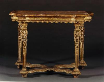 9079 A LATE BAROQUE CARVED AND MARBLEIZED SIDE TABLE