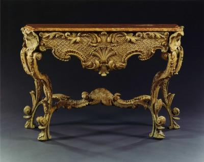 9088 AN EXTRAORDINARY CARVED AND PALE GREEN PAINTED GROTTO TABLE
