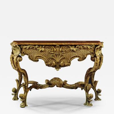 9088 AN EXTRAORDINARY CARVED AND PALE GREEN PAINTED GROTTO TABLE