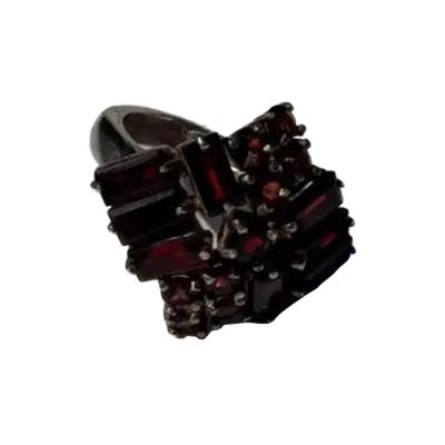 925 Sterling Silver Cocktail Ring with Garnet Colored Glass