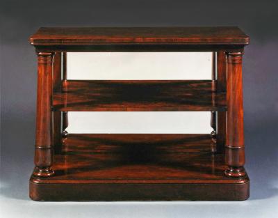 9343 AN INTERESTING PAIR OF MAHOGANY ETAGERES CUM SIDE TABLES