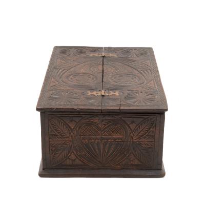 A 17th Century Carved Oak Box With Side Drawer Dated 1655