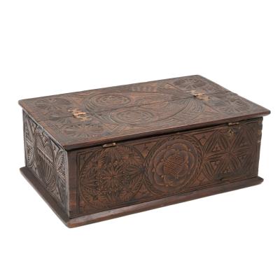 A 17th Century Carved Oak Box With Side Drawer Dated 1655