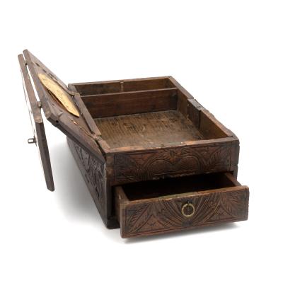 A 17th Century Carved Oak Box With Side Drawer Dated 1655