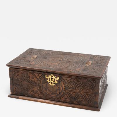 A 17th Century Carved Oak Box With Side Drawer Dated 1655
