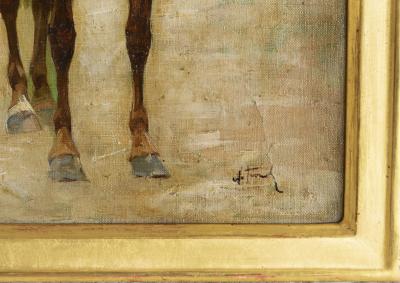 A 19TH CENTURY FRENCH SCHOOL STUDY OF A HORSE OIL ON CANVAS ON BOARD