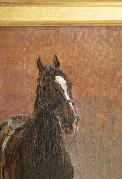 A 19TH CENTURY FRENCH SCHOOL STUDY OF A HORSE OIL ON CANVAS ON BOARD