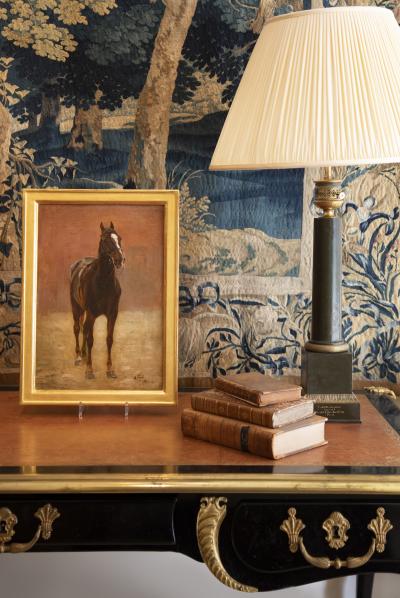 A 19TH CENTURY FRENCH SCHOOL STUDY OF A HORSE OIL ON CANVAS ON BOARD