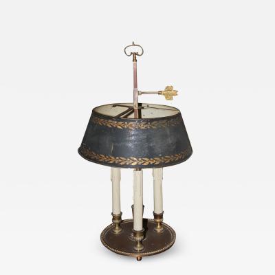 A 19th Century Brass Black Tole Shade Bouillotte Lamp