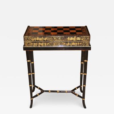 A 19th Century English Import Chinoiserie Black Lacquer Games or Cocktail Table