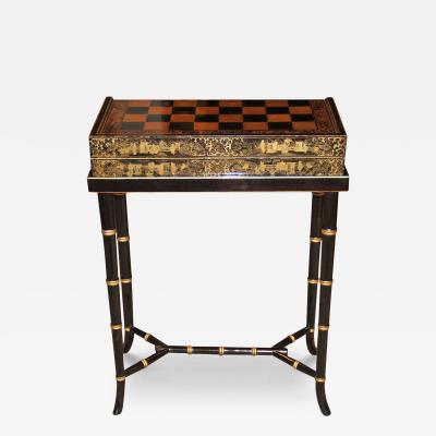 A 19th Century English Import Chinoiserie Black Lacquer Games or Cocktail Table