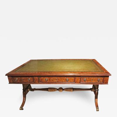 A 19th Century English Regency Burl Elmwood and Parcel Gilt Partners Desk