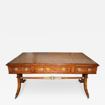 A 19th Century English Regency Burl Elmwood and Parcel Gilt Partners Desk