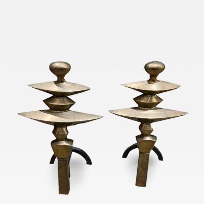 A 20th Century pair of Brass Giacometti Chenets Andirons