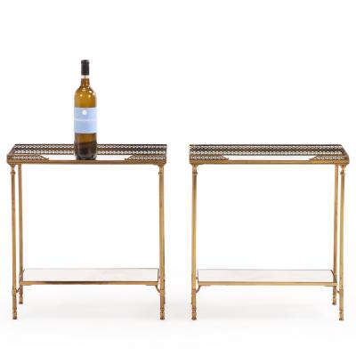 A Beautiful Pair of French Brass and Mirrored Tables in the manner of Jansen