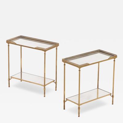 A Beautiful Pair of French Brass and Mirrored Tables in the manner of Jansen