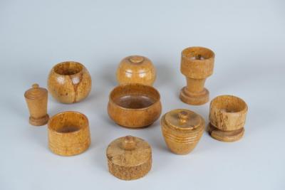 A Beautiful Set of 9 Unique Curly Birch Cases and Bowls Finland 20th Century