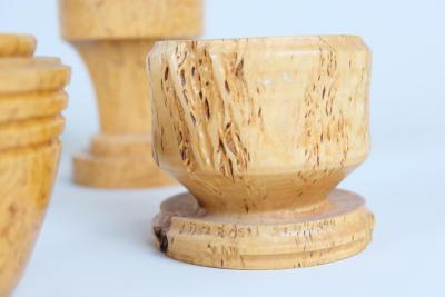 A Beautiful Set of 9 Unique Curly Birch Cases and Bowls Finland 20th Century