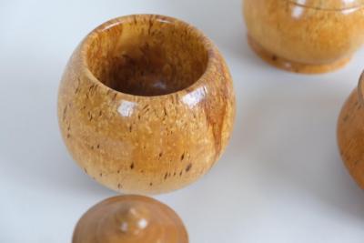 A Beautiful Set of 9 Unique Curly Birch Cases and Bowls Finland 20th Century