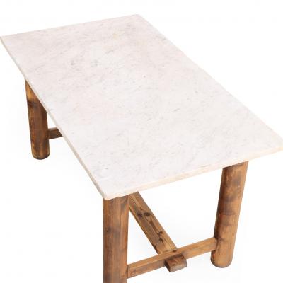 A Belgian Pine Table with White Marble Top C 1900