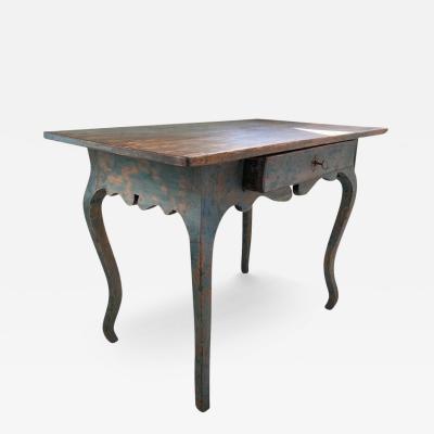 A Blue Rococo 18th Century Writing Table With Drawer Finland