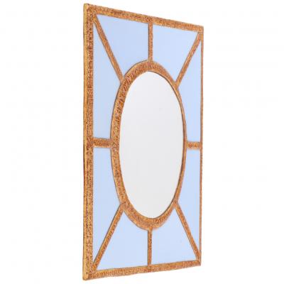 A Bold Geometric Blue Glass and Gold Resin Convex Wall Mirror