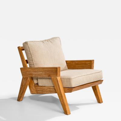 A Brandt Ranch Oak Lounge Chair with Fabric and Oak USA 1950s