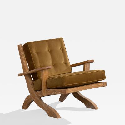 A Brandt Ranch Oak Lounge Chair with Velvet and Oak USA 1950s