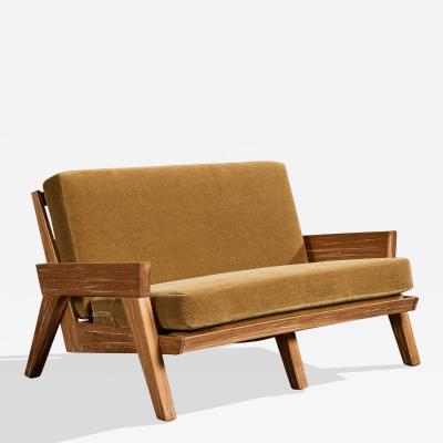 A Brandt Ranch Oak Sofa with Oak and Mohair USA 1950s