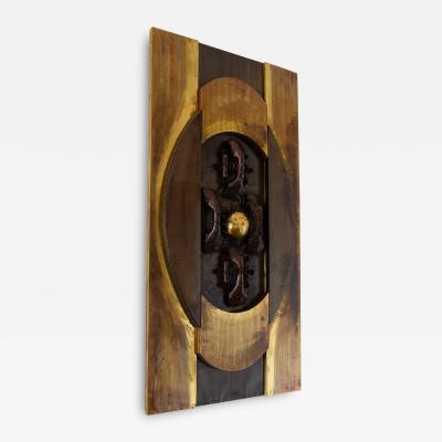 A Brutalist Brass Wall Sculpture Panel 1970s