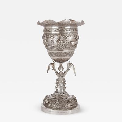 A Burmese embossed silver presentation chalice