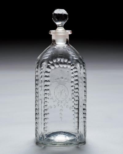 A CUT ENGRAVED SQUARE GEORGIAN DECANTER