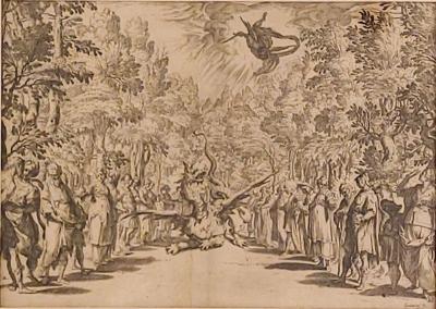 A Carracci Engraving titled Apollo and the Python 1589 Florence Italy 