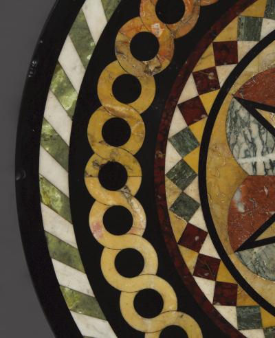 A Cast Iron Center Table With Specimen Marble Top Of Geometric Design