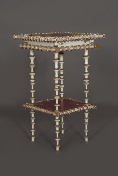 A Charming White And Purple Painted Bobbin Turned Table