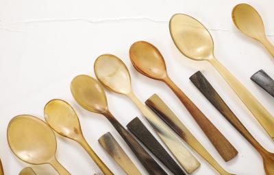 A Collection of Carved Horn Teaspoons