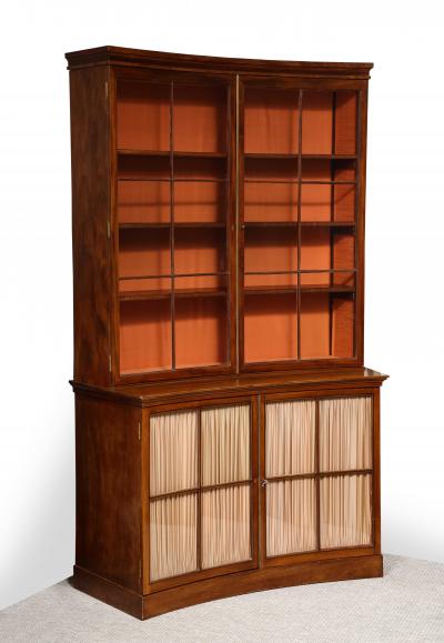A Curved French Walnut Biblioth que One of Two