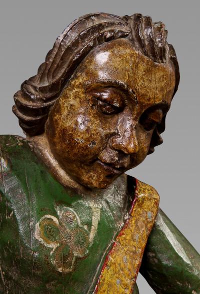A Delightful 17th Century Spanish Polychrome Carving of A Child