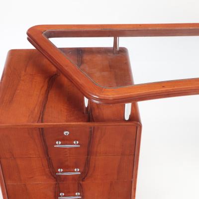 A Double pedestal glass and wood Desk with chrome mounts C 1960 