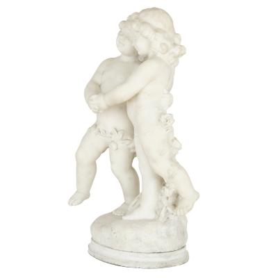 A Duch 19th Century white marble group of two cherubs by A Duch 