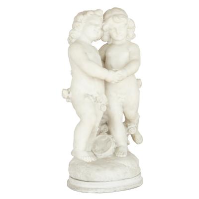 A Duch 19th Century white marble group of two cherubs by A Duch 