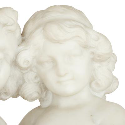 A Duch 19th Century white marble group of two cherubs by A Duch 