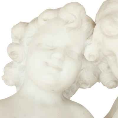 A Duch 19th Century white marble group of two cherubs by A Duch 