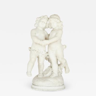 A Duch 19th Century white marble group of two cherubs by A Duch 