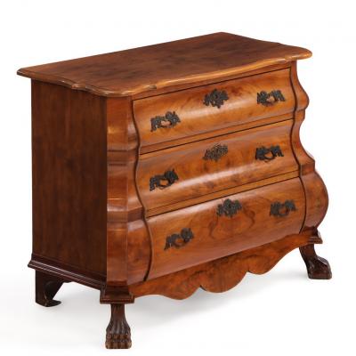A Dutch Baroque Style Burr Walnut Bomb Chest of Drawers 20th Century 