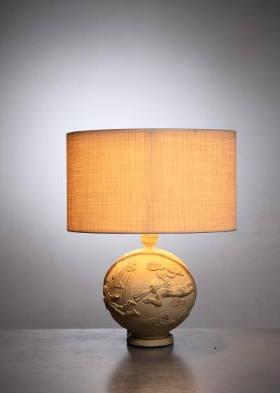 A E Lindskog sculpted plaster Swedish Grace table lamp