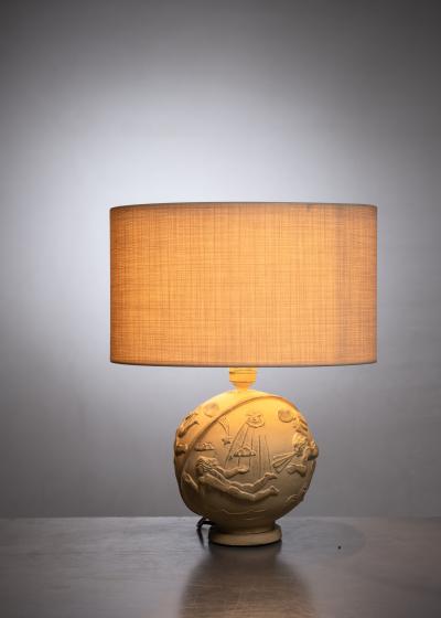 A E Lindskog sculpted plaster Swedish Grace table lamp
