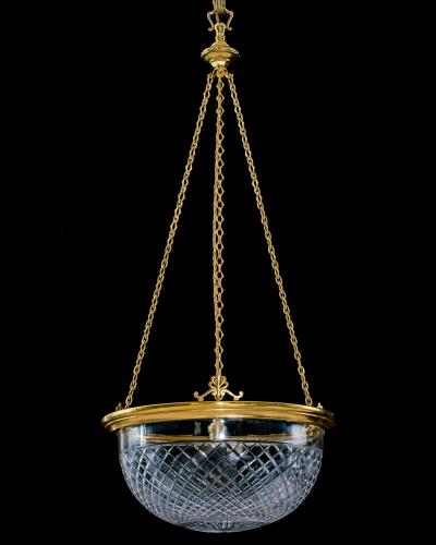 A EDWARDIAN GILT GLASS BOWL LIGHT