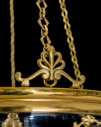A EDWARDIAN GILT GLASS BOWL LIGHT