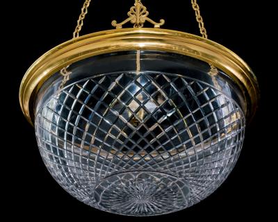 A EDWARDIAN GILT GLASS BOWL LIGHT